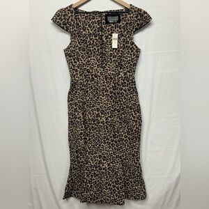 Anthropologie Leopard Print Midi Dress Cap Sleeve Zip Front Size M NWT